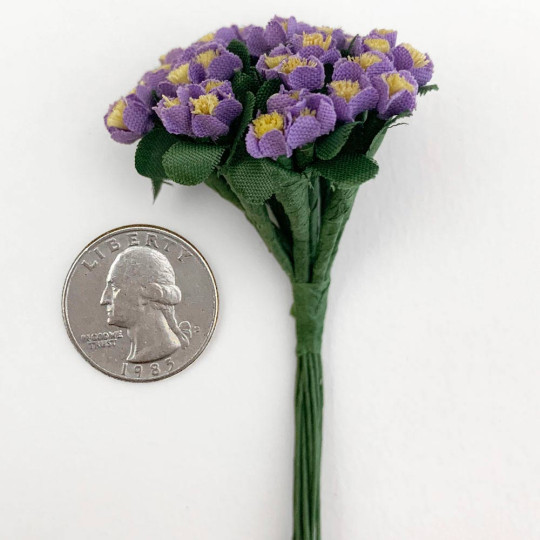 Petite Purple Millinery Flowers with Bushy Yellow Centers ~ 1/2" across